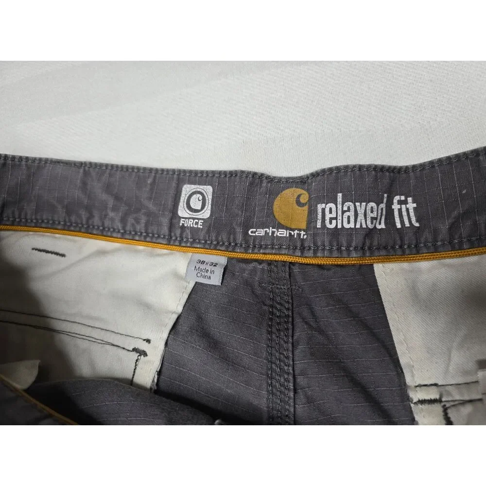 Men's Carhartt Cargo Pants Force Relaxed Fit Grey Ripstop 38 X 32 (38 X 30)
